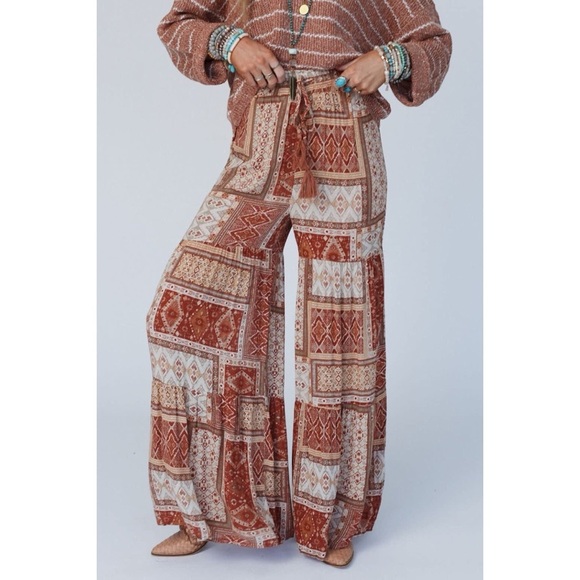 Pants - Bohemian Patchwork Wide-Leg Pants
